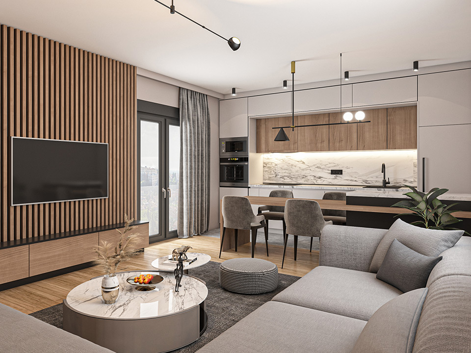 Nappali + 2 hálószoba